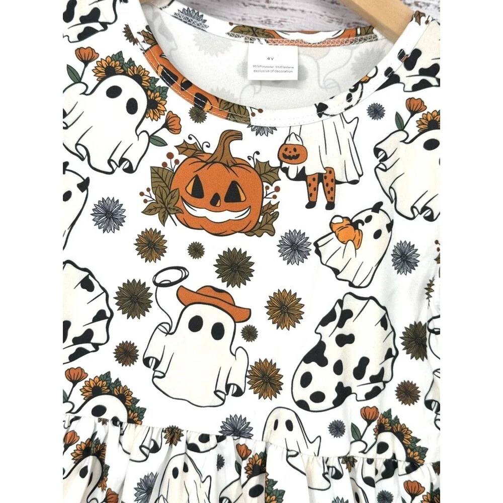 Halloween Ghost Pumpkin Disco Cowgirl Long Sleeve Dress Western Girls‎ 5t 5Y